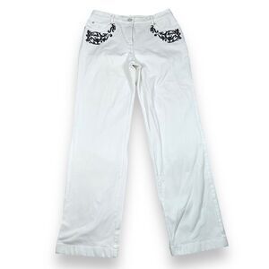 St John Jeans Sports Cable White Black Applique Women's 10 Denim 5-Pocket Cotton